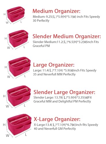 Image of LEXSION Felt Purse Bag Organizer Insert with zipper Bag Tote Shaper Fit Speedy Neverful PM MM, 1-Rosy, Large
