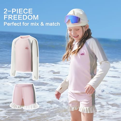 Toddler UPF 50+ Swimsuit Set - 2PC Long Sleeve Rash Guard & Shorts, Water-Activated Color Change UV Protection3