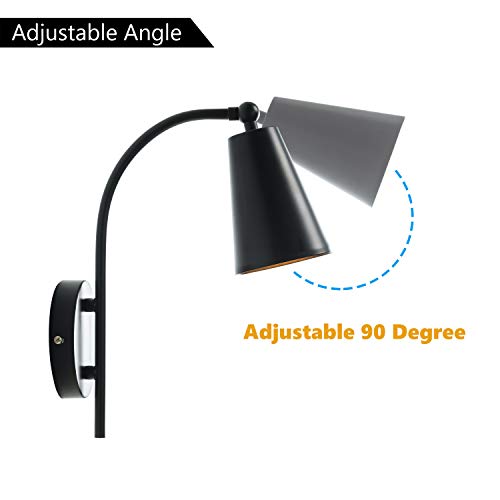Loclgpm Industrial Black Wall Sconce, Modern Metal Adjustable Vanity Wall Lamp, Retro Vintage Wall Light for Bedroom Bedside, Living Room, Bathroom, Farmhouse, Hallway - Thumbnail 2