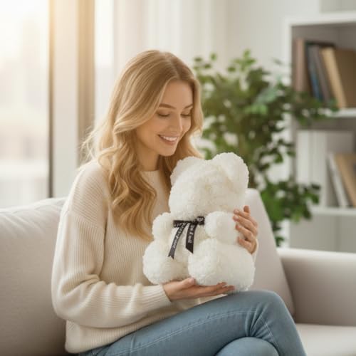Ours de rose blanche 25cm ours en peluche saint valentin cœur rouge