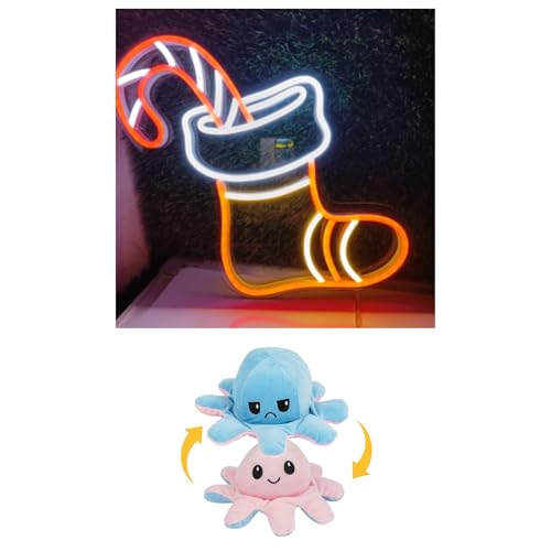 Image of EITHEO Stuffed Animal Plushie Stuffed Toy for Kids (Neon Santa Shoes + Small Octopus Pink)