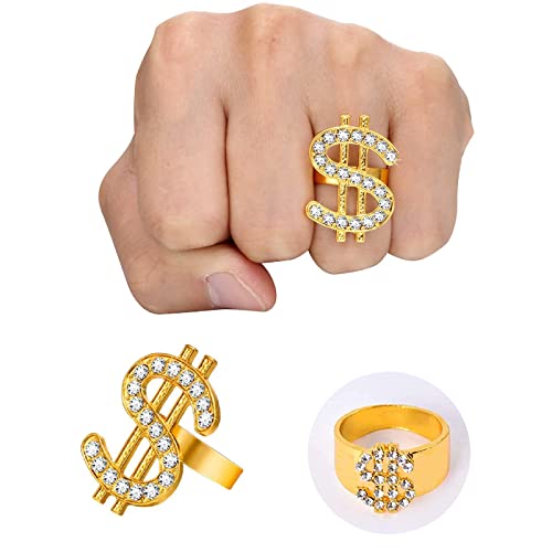 4 Stuks Hip Hop Kostuumset, Dollar Ketting, Zonnebril, Gouden Ring Dollartekens, Bucket Hoed, Rapperaccessoires Uit de Jaren 80/90, Voor Mannen en Vrouwen - Image 5
