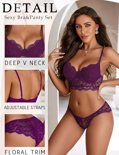 Image of Avidlove Lingerie for Women Lace Strappy Underwear V Neck Bra and Panty Sets 2 Piece Bralette Outfits