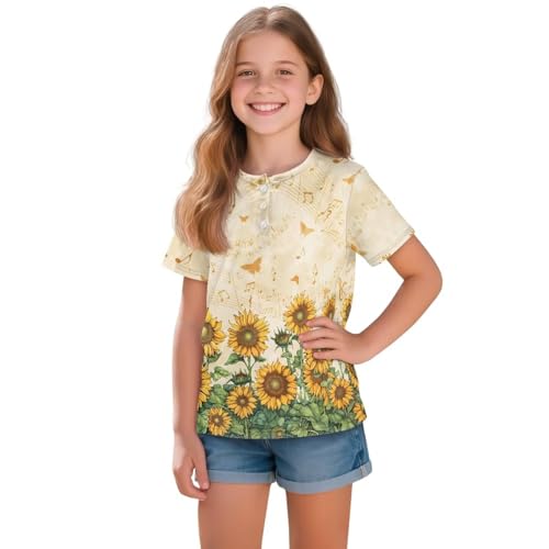 Henley Shirt for Girls Short Sleeve Summer Tee with 3 Buttons Basic Comfortable Top for Ages 5-16