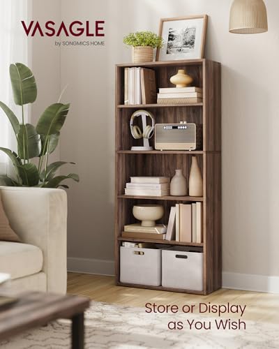 Image of VASAGLE CUSTOS Collection - Bookshelf, 5-Tier Bookcase, Book Shelf, Open Storage Shelf, 9.4 x 23.6 x 52.8 Inches, for Living Room, Home Office, Dinning Room, Natural Walnut ULBC165K01