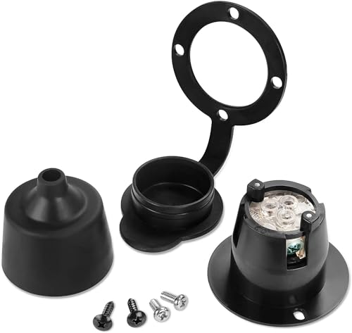 Image of RV Flanged Outlet with 15 Amp 120-125 Volt, Round Waterproof Cover, 2 Pole-3 Wire, NEMA 5-15 Truck Bed Outlet Commercial and Industrial Grade