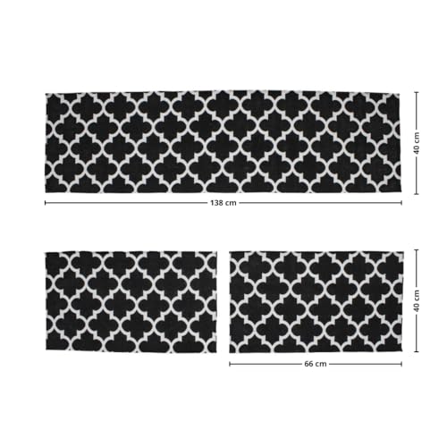 Kit Jogo de Tapetes e Passadeira Jacquard para Sala, Cozinha e Banheiro Antiderrapante 3 Peças - Fác