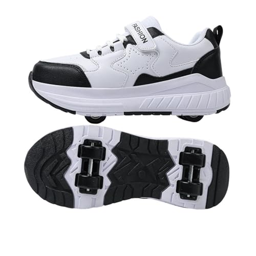 Kids Roller Skates Shoes Sneakers for Boys & Girls, Skateboarding Shoe Fashion Parkour Shoes with 4-Wheels Unisex Retractable Skating Shoes for Adolescents Park Sports Walking