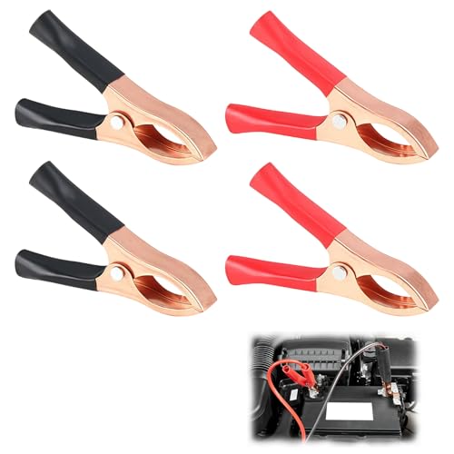 FWYDRJZC 4Pcs 30A Crocodile Clips for Car Battery Charger Surface Copper Plating with Insulated Rubber Grip 70mm Battery Clamps Car Battery Alligator Clips for Car Auto (Red/Black)