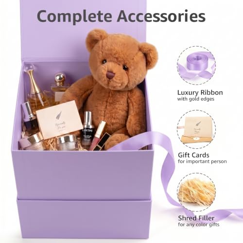 Image of LIFELUM Purple Gift Box for Birthday with Magnetic Lid, 10.2 inchx10.2 inchx10.2 inch