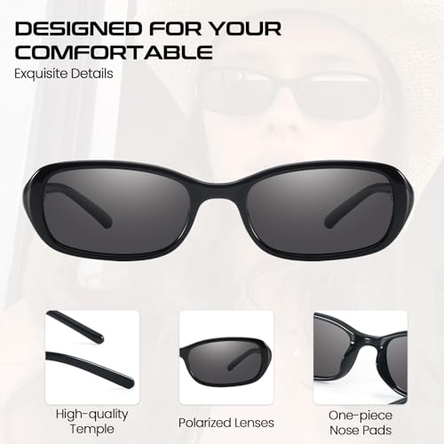 SODQW Rectangle Oval Sunglasses for Women Polarized 90s Vintage Small Sun Glasses Trendy Narrow Ladies Shades UV4004