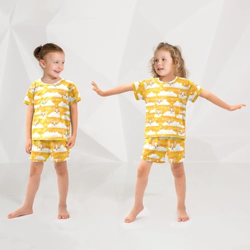 Dog Yellow Pattern Pajama Set, Short Sleeve Cotton Sleepwear Nightwear4