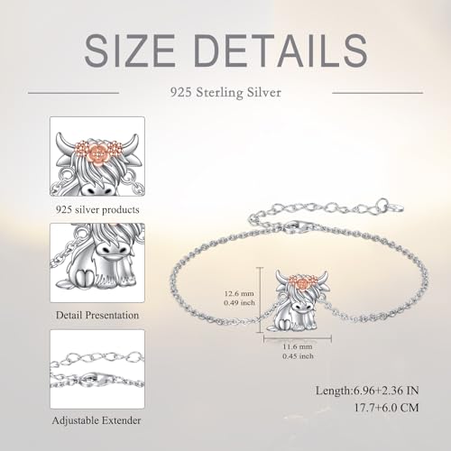 AOBOCO Highland Cow Gifts 925 Sterling Silver Scotland Pendant Highland Cow Necklace Earrings Bracelet Jewelry Birthday Christmas for Her Women Mum Animal Cow Lover4