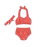 Infant Kids Baby Girls Swimwear Straps Dots Split Swimsuit Bikini Tops+Shorts+ Headbands 3 Piece Set...