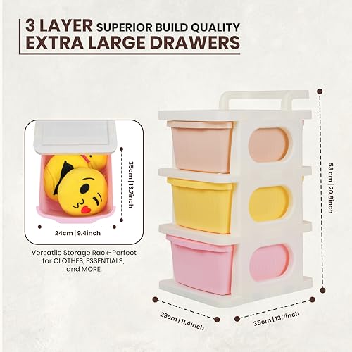 Image of KITCHIVO Heavy Duty Plastic Storage Drawer with Wheels | Modular Cabinet for Bedroom, Office, Home or Classroom| Chest of Drawers Organiser for Cosmetics, Kitchen items, Toys (Multi, 3)
