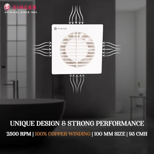 Image of SINGER Venti Q 100mm Energy Efficient Exhaust fan for Kitchen, Bathroom | Turbo Spin 2500 RPM, High Suction With Low Noise | High Speed, Powerful Motor, 100% Copper, 2 Yrs Warranty【White】