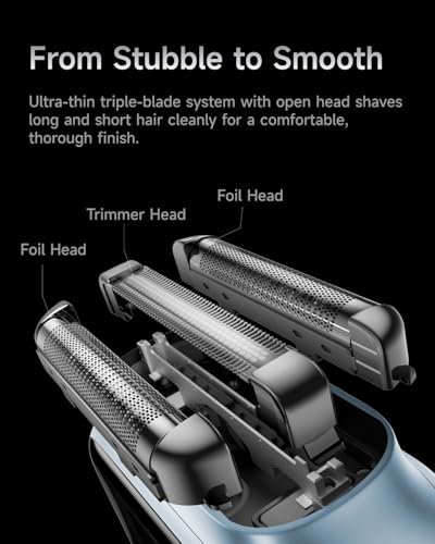 Image of Laifen P3 Pro 3-Blade Electric Shaver, Dual Linear High-Speed Motors 12,000 Cuts /Min, 100-Min Runtime, IPX7 Waterproof, Rechargeable Electric Razor for Men, Travel-Friendly (Blue Aluminum Alloy)