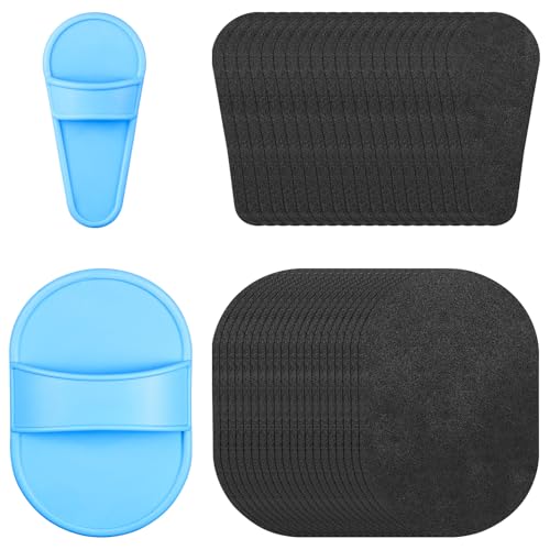 Chumia 102 Pieces Hair Removal Pad Sets Smooth Away Women, 2 Sizes Smooth Legs Skin Pad and 100 Pieces Exfoliation Fine Sandpaper, Lip Facial Leg Hair Removal Kit for Women (Blue)