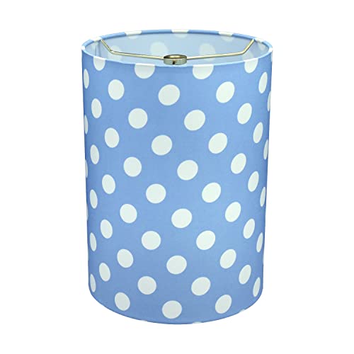 Image of Aspen Creative 31296 Contemporary Drum (Cylinder) Shaped Spider Construction Lamp Shade in Blue with White Dot, 8 inch wide (8 inch x 8 inch x 11 inch)