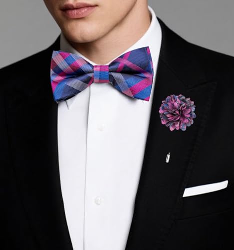 Image of Dubulle Mens Paisley Striped Bowtie Set Pre-tied Bowtie for Men and Pocket Square Set Wedding Business