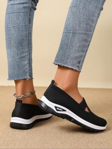 Geerta Women's Fashionable Plain Color Slip on Mesh Breathable Lightweight Sneakers, Casual Comfortable Sports Running Shoes, All-Match Round Toe Walking Shoes for Daily Wear3