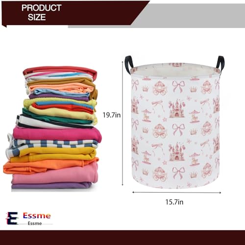 Image of Essme Kids Laundry Basket,Castle Hamper Waterproof Storage Bin for Girls, Pink Hamper,Gift Baskets(Castle)