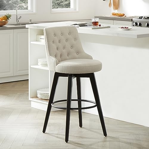 Image of Watson & Whitely Swivel Bar Stools with Back, Fabric in Linen