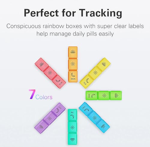 Image of BUG HULL Pill Organizer 3 Times a Day, Weekly Pill Organizer 3 Times a Day, 7 Day Pill Box Cases Morning Noon Evening, Medicine Pill Organizer for Vitamin, Cod-Liver Oil, Supplements (Rainbow White)