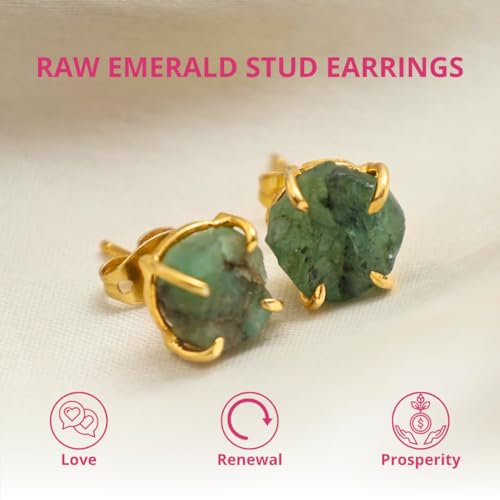 Gempires Natural Raw Prong Setting Stud Earrings, 8-10 mm Crystals Earring, Handmade Jewelry, Gift for Her4