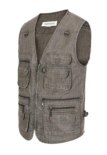 Image of Hbufnha Men's Casual Safari Travel Vest 16 Pockets Outdoor Work Vest Sleeveless Jacket Fishing Hiking Photograph