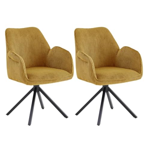 AltoBuy Delia - Lot de 2 Fauteuils de Table Pivotants Tissu Velours Côtelé Jaune