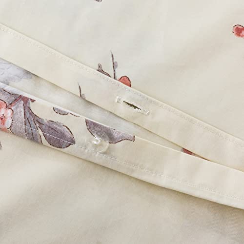 Eikei Garden Chinoiserie Floral Duvet Quilt Cover Asian Porcelain Style Tree Blossom And Birds Blue And White Watercolor Pattern 300Tc Cotton Percale Bedding Set (Twin, Cream Red) #TOP7