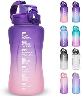 Reeho 2 Litre Sports Motivational Water Bottle with Straw & Time Marker, Wide Mouth Drinking Bottle, Reusable BPA Free Water Jug for Fitness Gym Outdoor