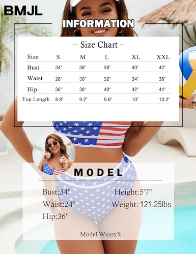 Image of BMJL Women's High Waisted Bikini Ribbed Two Piece Swimsuit High Cut Color Block Adjustable Straps Bathing Suit