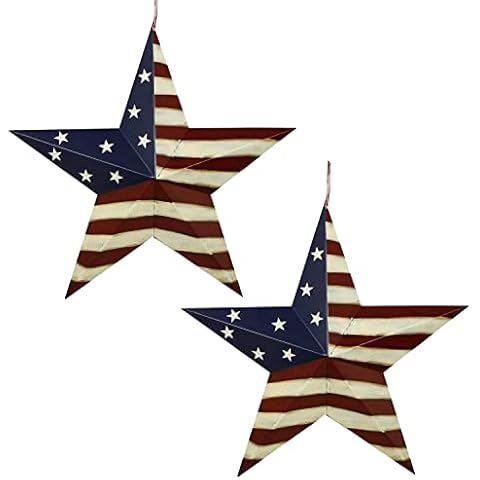 Grace Home Metal Patriotic American Flag Barn Stars Indoor Outdoor Wall Decor 4th of July Independence Day Memorial Day Front Door Wreaths Hanging Americana Outside Decorations-Set of 2 Cover