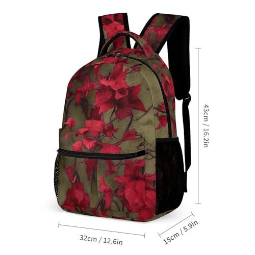 Red Flower Vine Backpack Set 3 Piece, Durable Backpack Insulated Lunch Bag Portable Pencil Case for Men Women2