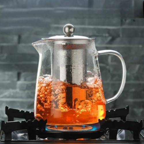 Image of Gas Stove Safe Glass Kettle - 750ml Borosilicate Teapot with Steel Infuser, Heat-Resistant Design & Drip-Free Spout for Loose Leaf and Blooming Teas (750ml)
