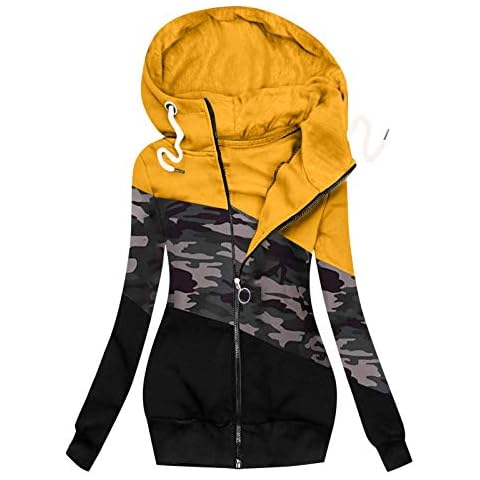 PMDKLSPQ Chaqueta de Invierno para Mujer con Cremallera y Estampado de Camuflaje Cover