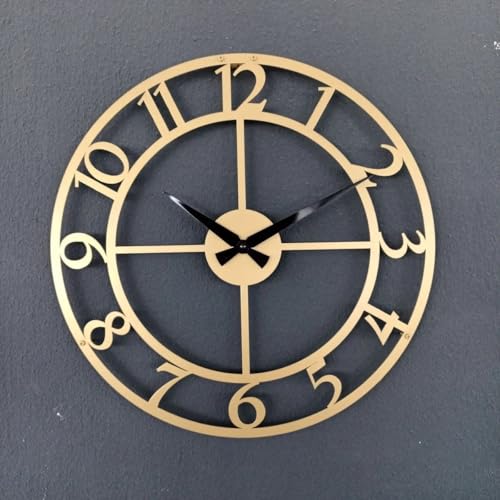 Numbers Metal Wall Clock – Modern Minimalist Design, Large Easy-to-Read Numerals, Silent Movement, Durable and Stylish Wall Decor for Home, Office, Living Room (Gold, 30