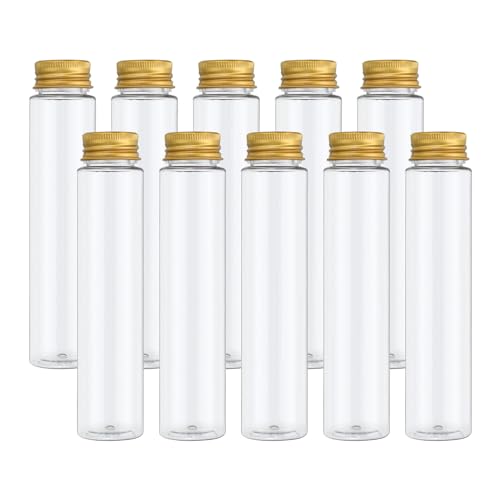 Tubes à Essai en Plastique PATIKIL 110ml | 36 Contenants Transparents à Fond Plat avec Bouchons Or