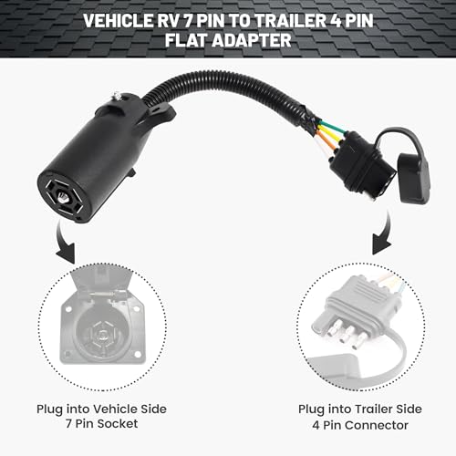 Image of Oyviny 7 Way to 4 Way Trailer Plug Adapter, RV Blade 7 Pin Round to 4 Pin Flat Trailer Light Adapter 11.6 Inches