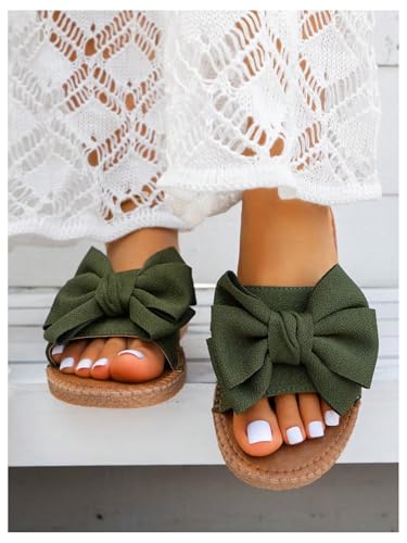 Image of GORGLITTER Women's Bow Flat Sandals Open Toe Slip On Slide Slipper Shoes | Sandals Women Comfortable, Dressy Sandal Women, Y2k Shoes, Dress Slippers for Women, Flats