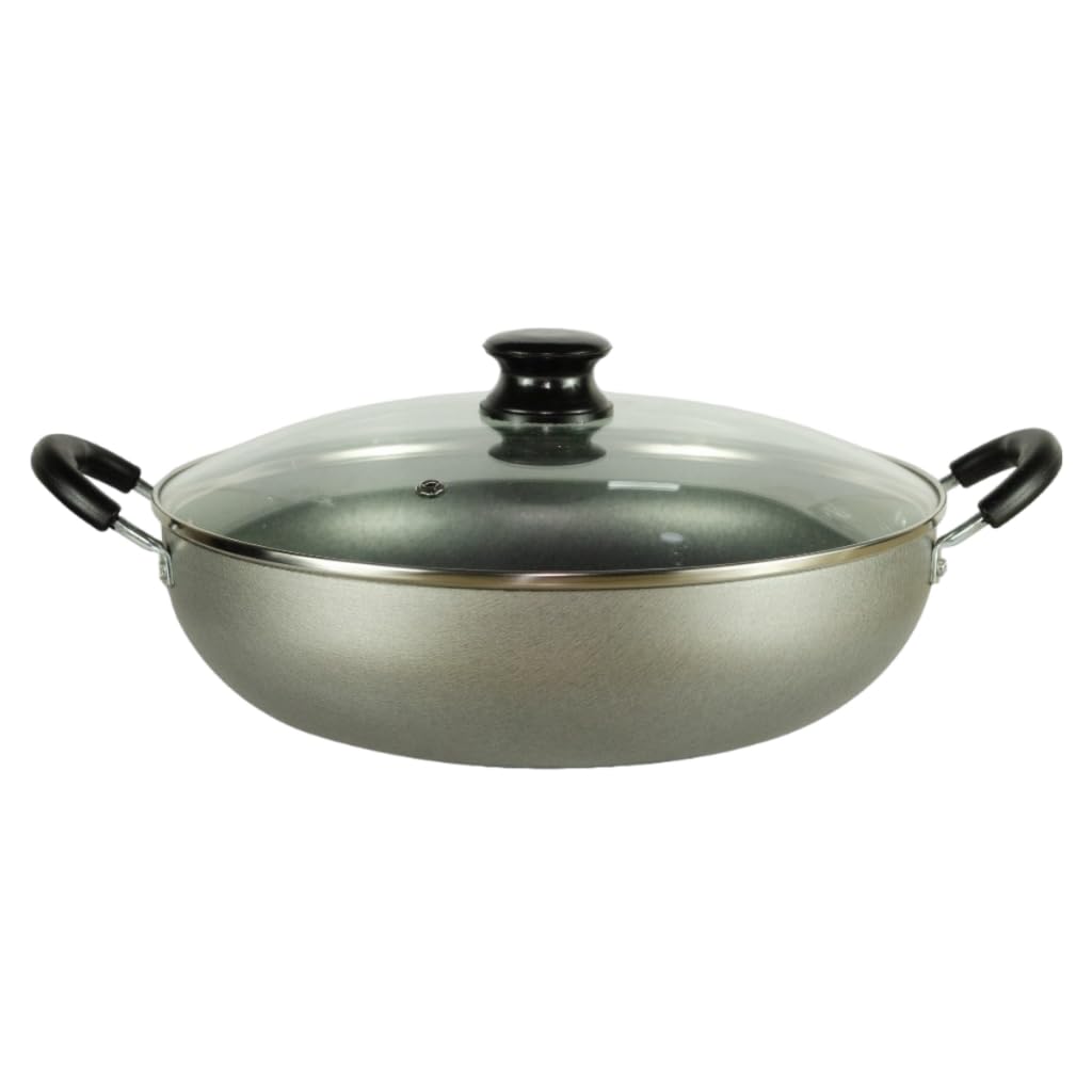 Panela Wok Antiaderente 32cm 6 Litros com Tampa de Vidro para Cozinha e Frituras (Grafite)
