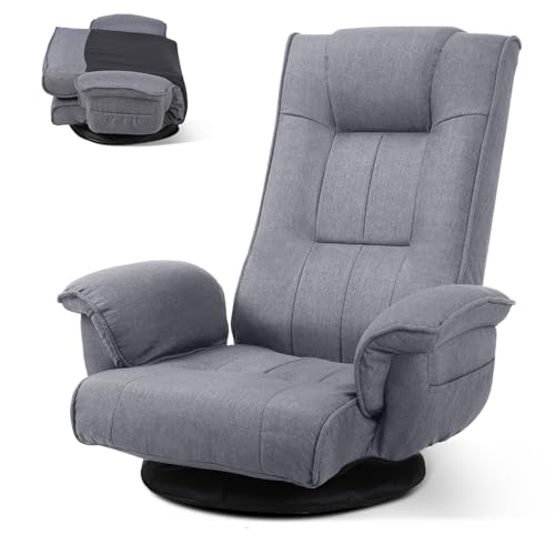 KAGMII Linen Fabric Ergonomic Gaming Chair, 6-Position Reclining Sofa Bed with Lumbar Support,...