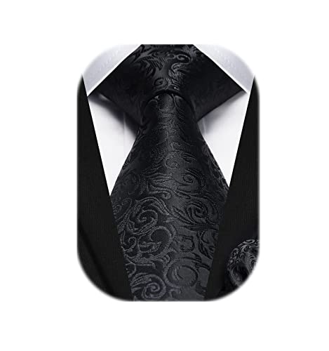 Image of HISDERN Ties for Men Paisley Tie and Pocket Square Woven Classic Floral Mens Ties Handkerchief Set Wedding Party Necktie