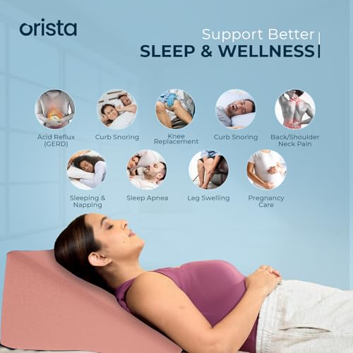 Image of Orista Wedge Pillow Made with Advance Gel Blended Memory Foam Complete Back Support, Acid Reflux, Anti Snoring, Leg Elevation, Improves Comfort and Posture | 20 x 20 x 10 Inch | Pink Velvet Cover