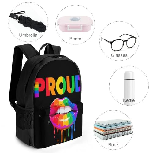 Supdreamc Polyester Daypack Bookbag for Gym Business Bicycle - Large Capacity Multipurpose Anti-Theft Carry On Bag, Lgbt Pride Rainbow Lips Proud Black Art Travel Hiking Daypack4