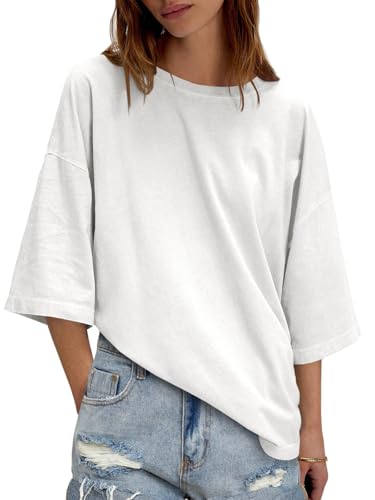 Tankaneo Womens Oversized Half Sleeve T-Shirts Summer Casual Crew Neck Tunic Tops Loose Fit Boxy Basic Tees