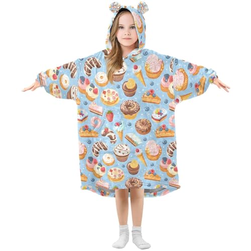 Manta de gran tamaño con capucha para niñas, diseño de amapolas, color azul helado, manta de forro polar suave y cálido, Multicolor, 120 Grande