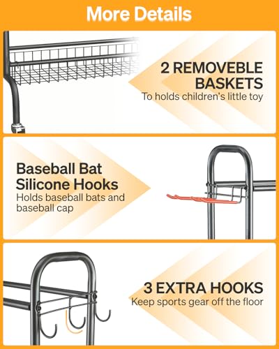 EXTCCT-Basketball-Rack-with-Wheels-4-Tier-Garage-Ball-Storage-Organizer-Heavy-duty-rolling-balls-cart-with-two-basket-storage-ball-holder-Sports-equipment-organized-for-outdoor-indoor-Grey